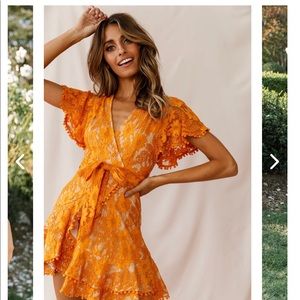 Selfie Leslie Cami Angel Orange Sunset AU 10 US 6 M lace wrap Dress